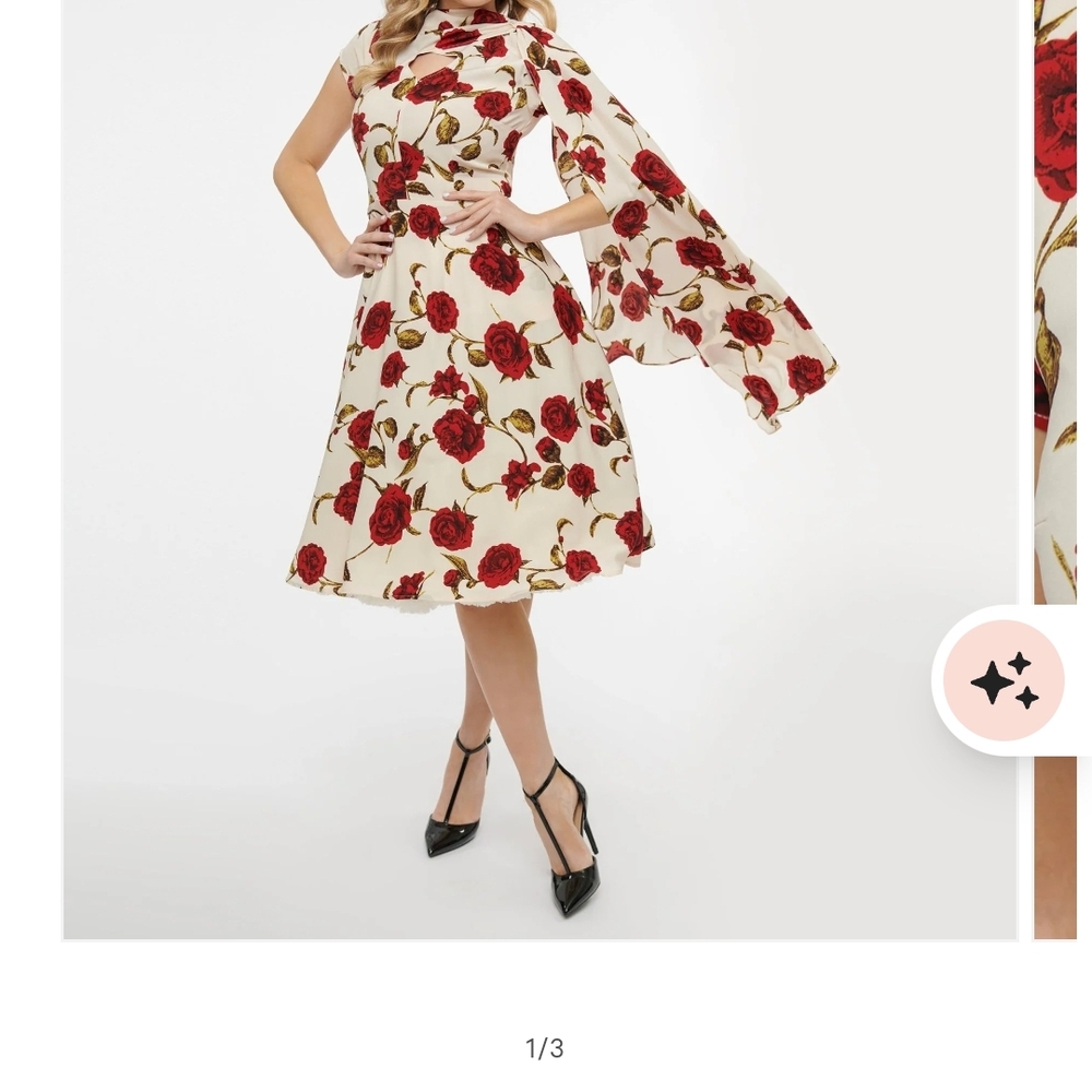 ISO Unique Vintage 1940s Red Rose Sash Swing Dress XL
